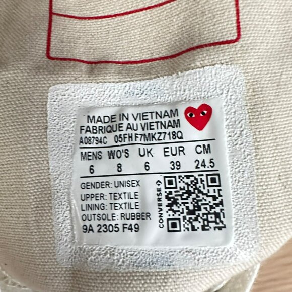 ✨Converse Chuck 70 Hi Comme Des Garçons Play X Sz 8 Women's Shoes Blue A08794C - Picture 10 of 10